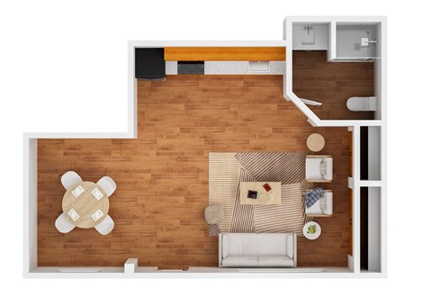 Floor plan for studio, 1 bath, 500 sqft